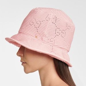 NWT Gucci GG crochet bucket hat leather-trimmed pink